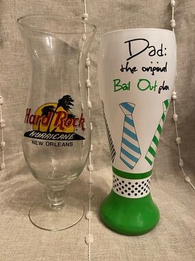 Mud Pie White Pint Glass & Hard Rock Hurricane glass New Orleans